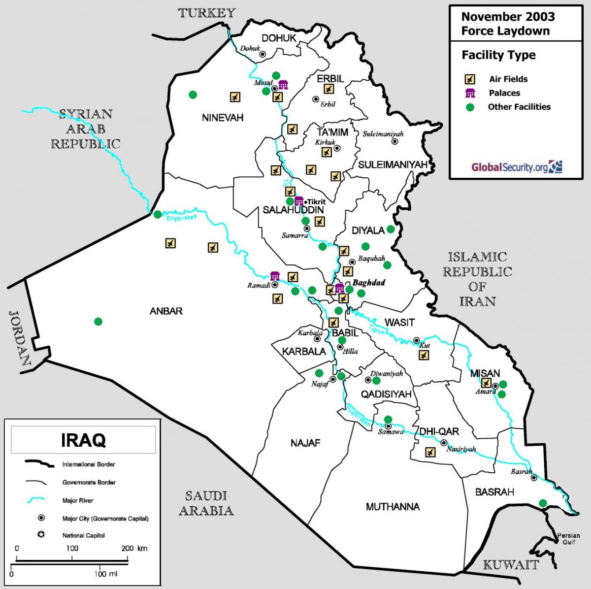 Карта на Ирак аеродроми