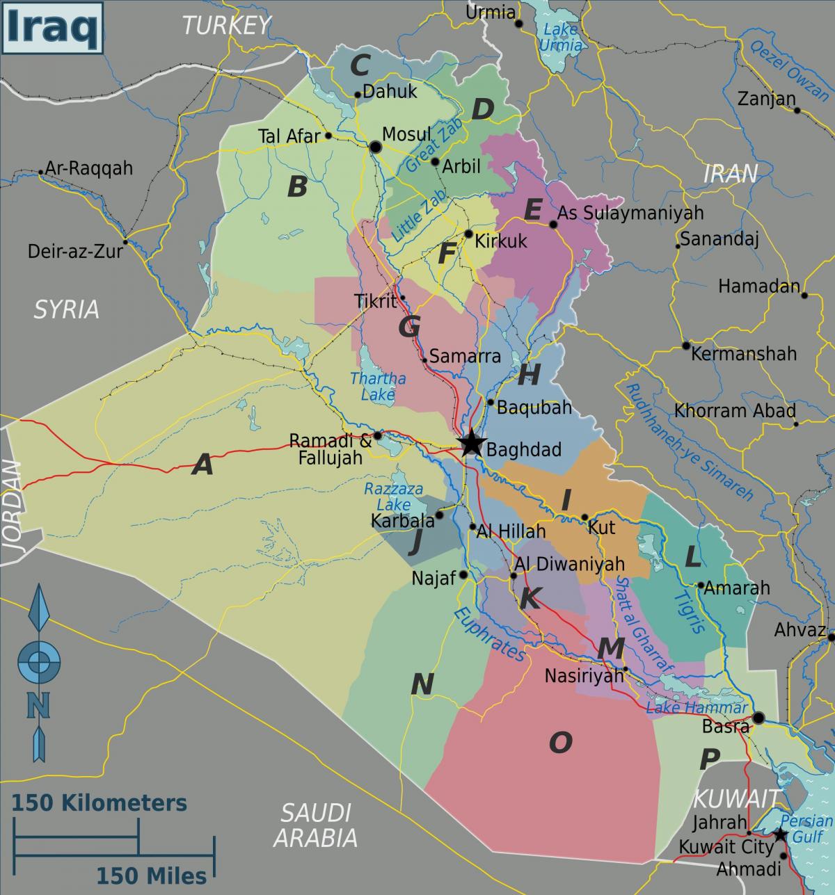 Карта на Ирак региони